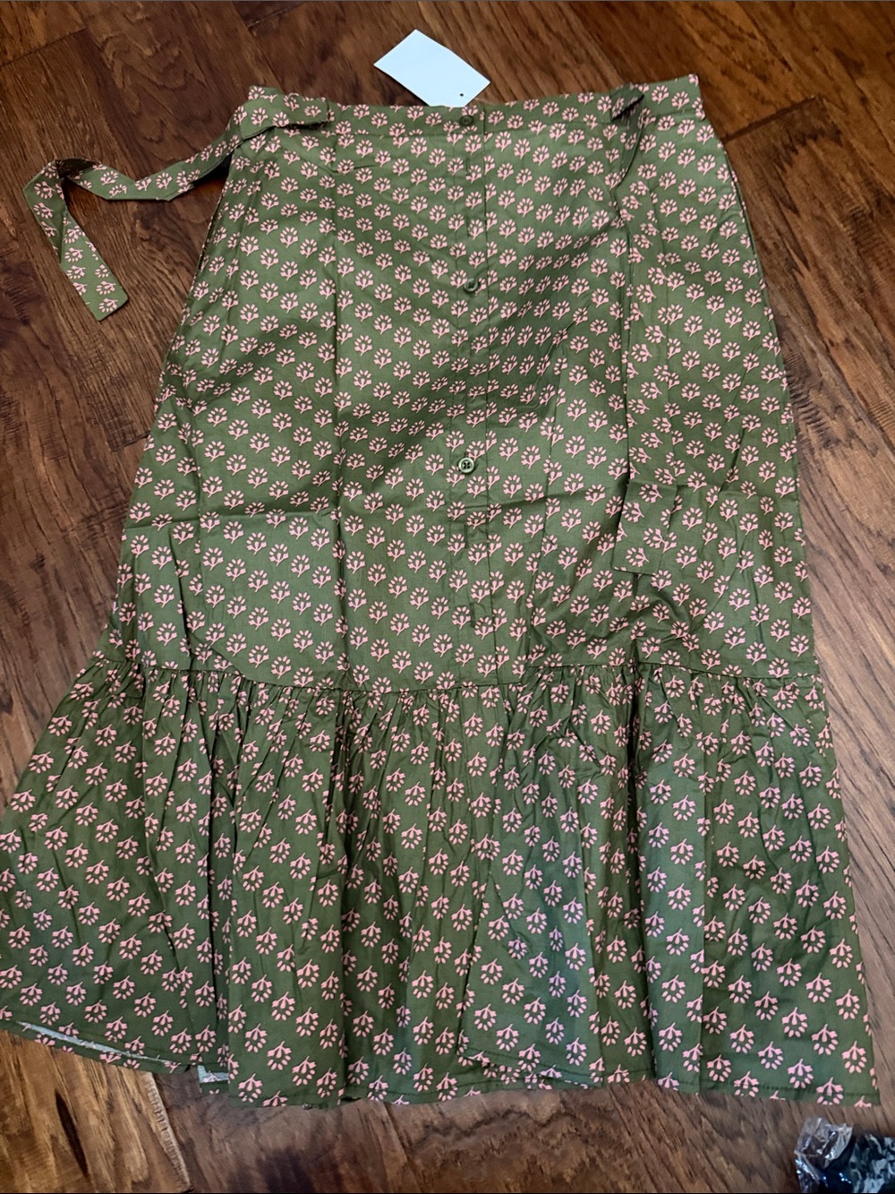 Tulip B Olive Green Floral Tiered A-Line Skirt
